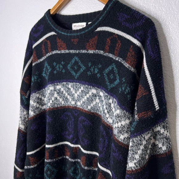 Vintage‎ Windridge Men's XL Knit Grandpa Sweater Long Sleeve Geometric Aztec - Picture 3 of 7